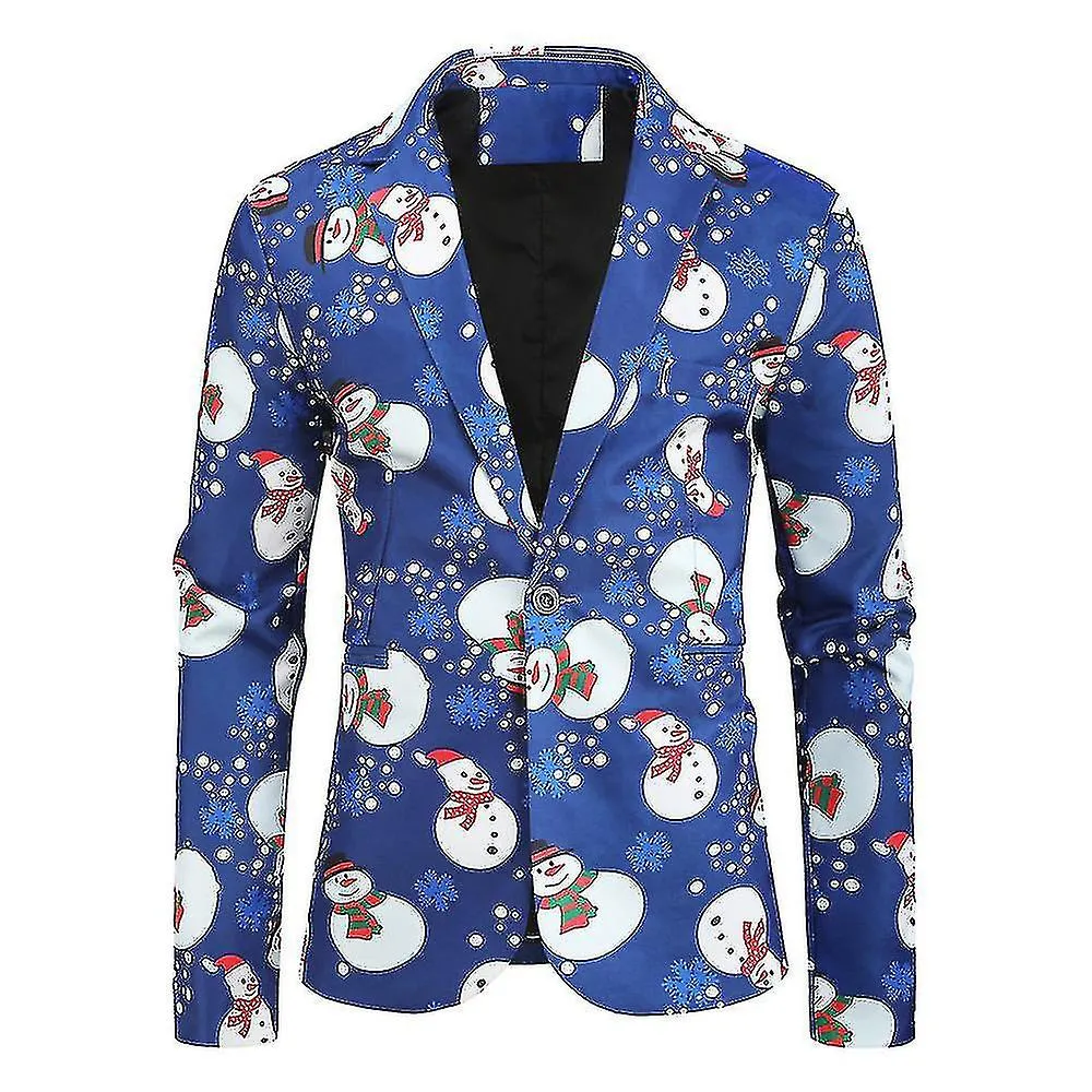 MEN CHRISTMAS SNOWMAN PRINT LONG SLEEVE ONEBUTTON CASUAL BLAZER JACKET COAT JB52 JB52