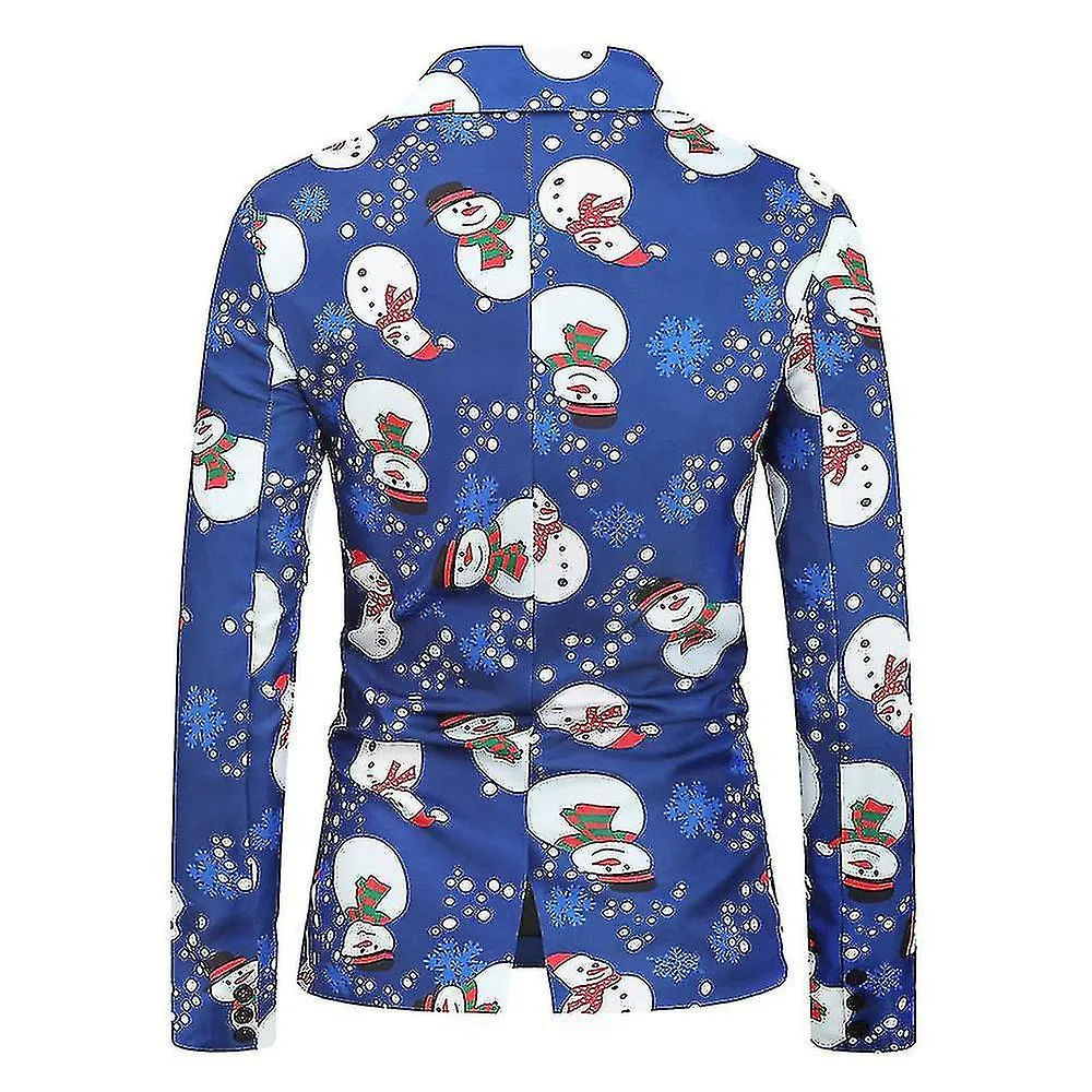 MEN CHRISTMAS SNOWMAN PRINT LONG SLEEVE ONEBUTTON CASUAL BLAZER JACKET COAT JB52 JB52