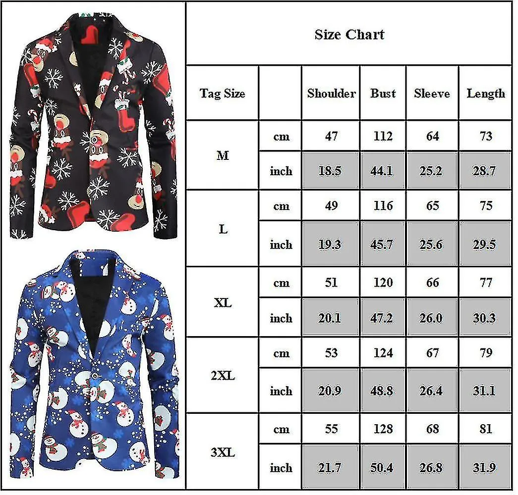 MEN CHRISTMAS SNOWMAN PRINT LONG SLEEVE ONEBUTTON CASUAL BLAZER JACKET COAT JB52 JB52