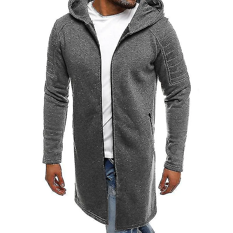 Men Zip Up Hoodie Hooded Longline Sweatshirt Jacket Coat