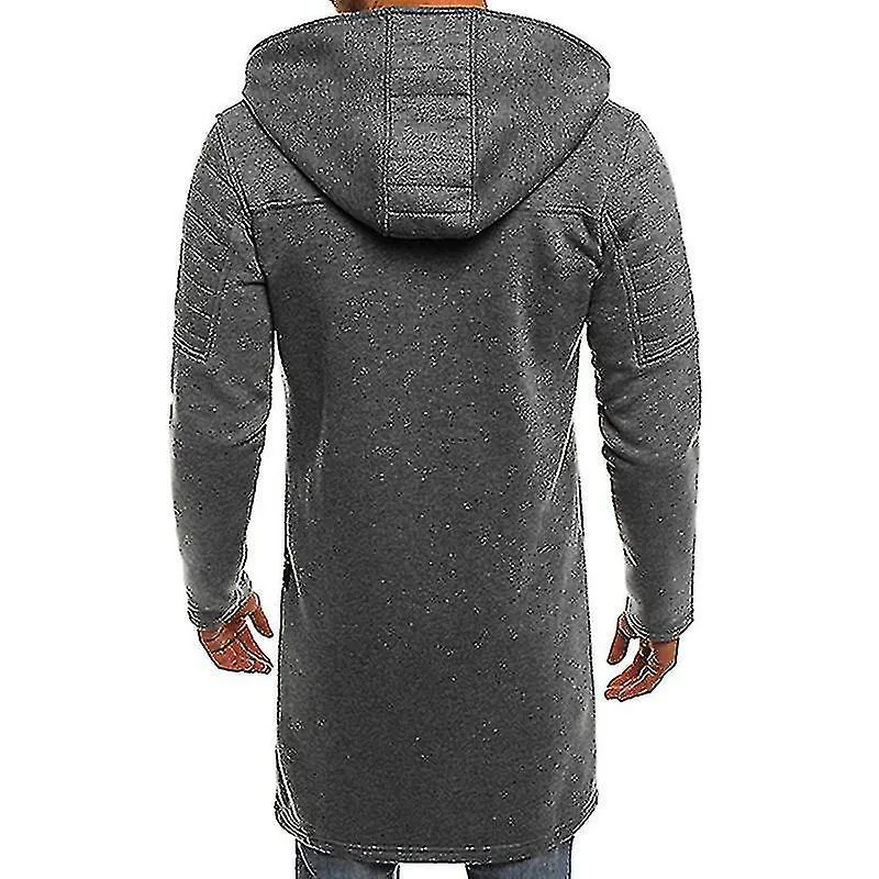Men Zip Up Hoodie Hooded Longline Sweatshirt Jacket Coat