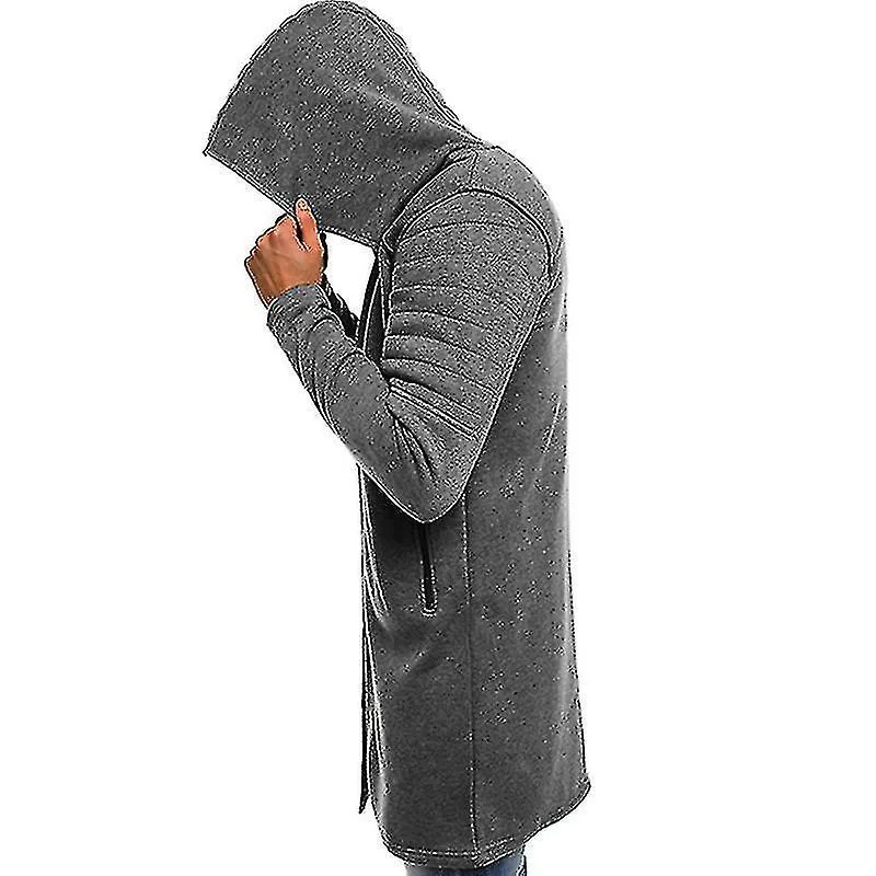Men Zip Up Hoodie Hooded Longline Sweatshirt Jacket Coat