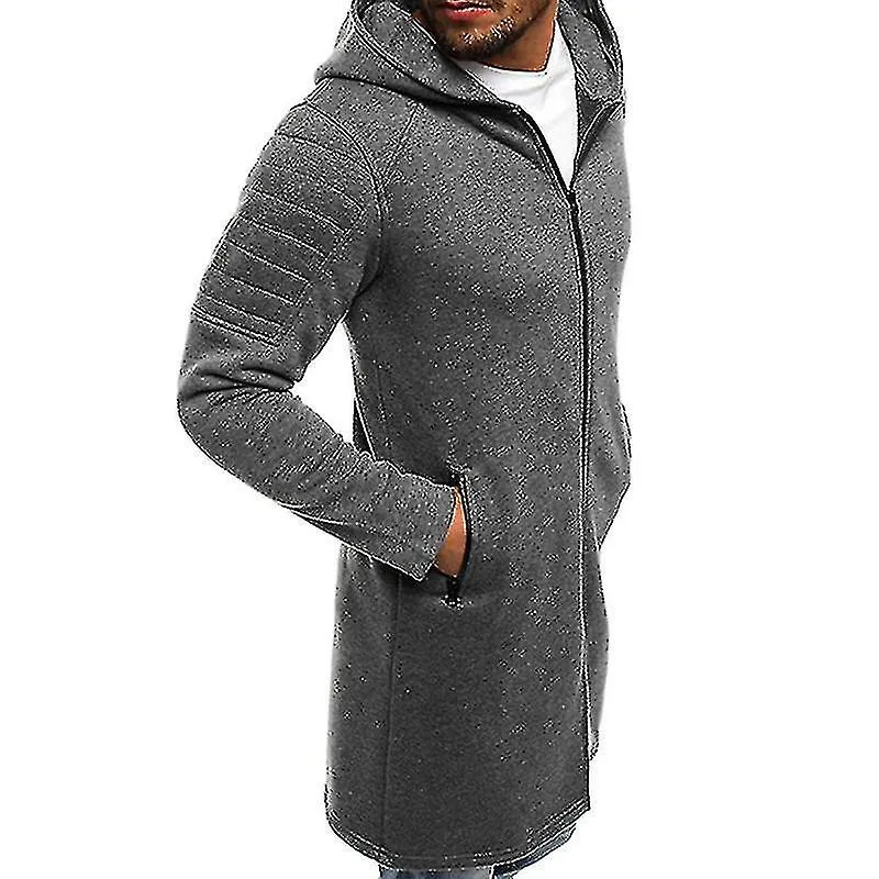 Men Zip Up Hoodie Hooded Longline Sweatshirt Jacket Coat