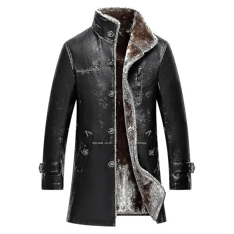 MEN'S CLASSIC STANDUP COLLAR COAT MIDLENGTH WARM LEATHER COAT