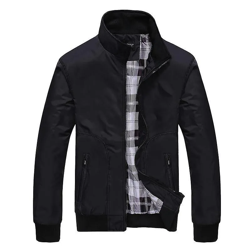MEN'S LIGHTWEIGHT JACKET CASUAL SPRING FALL WINDBREAKER ZIP UP COAT WITH POCKETBLACK