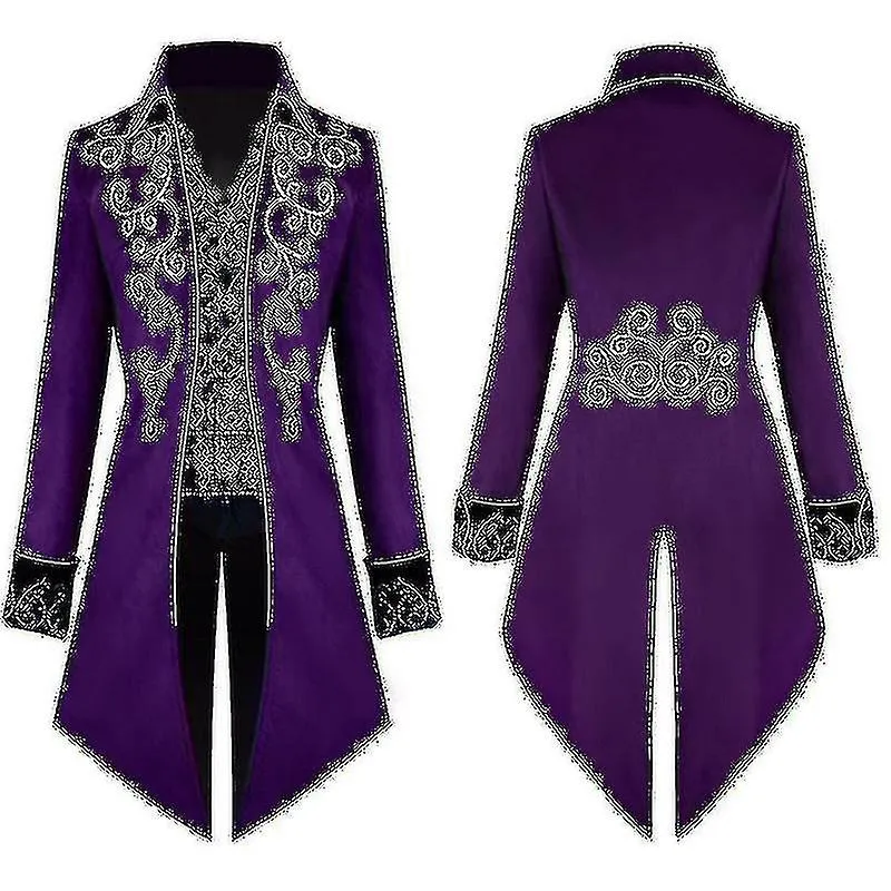 Mens Medieval Steampunk Tailcoat Victorian Prince Jacket Frock Coat Halloween