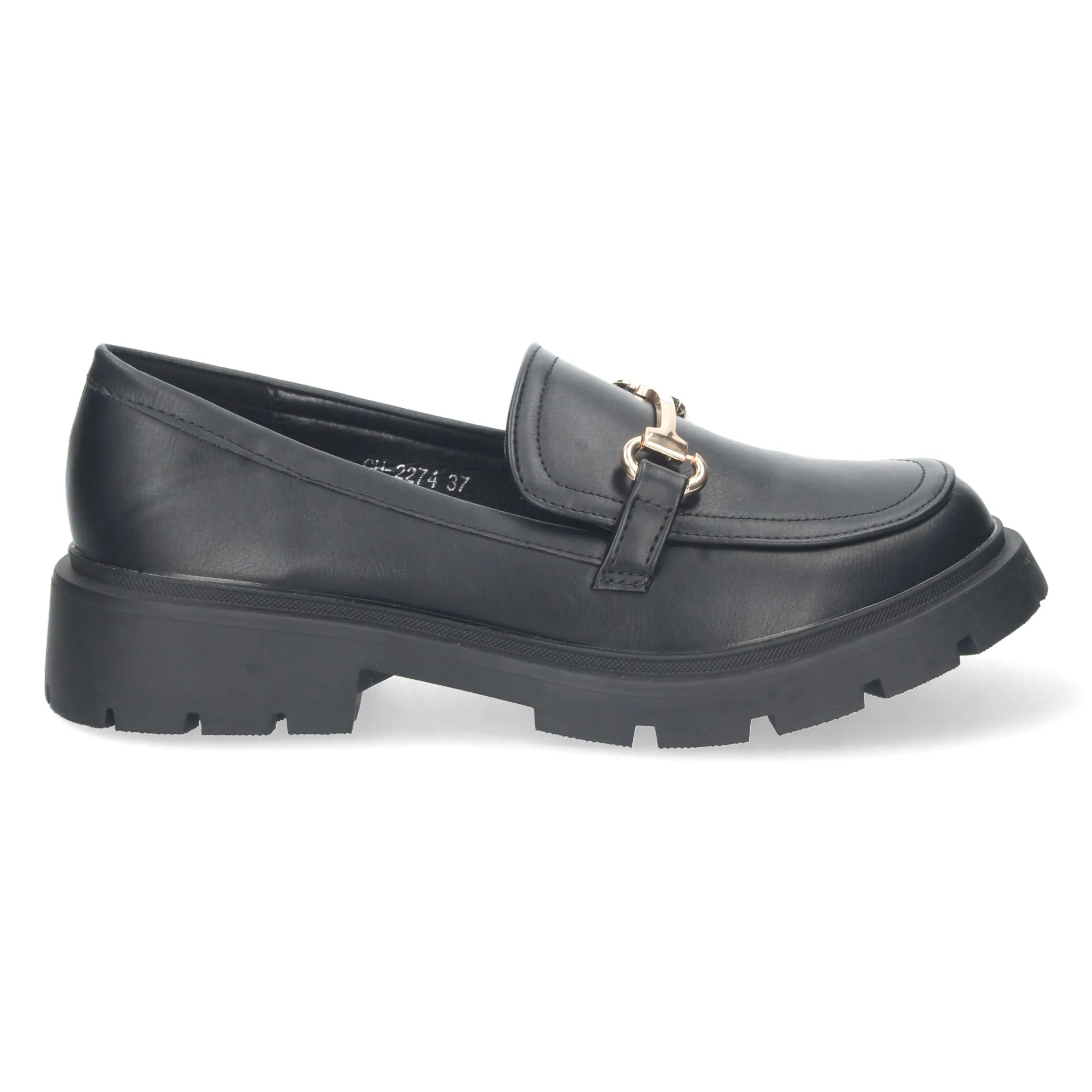 Mocasin plano con detalle metalico mujer color negro