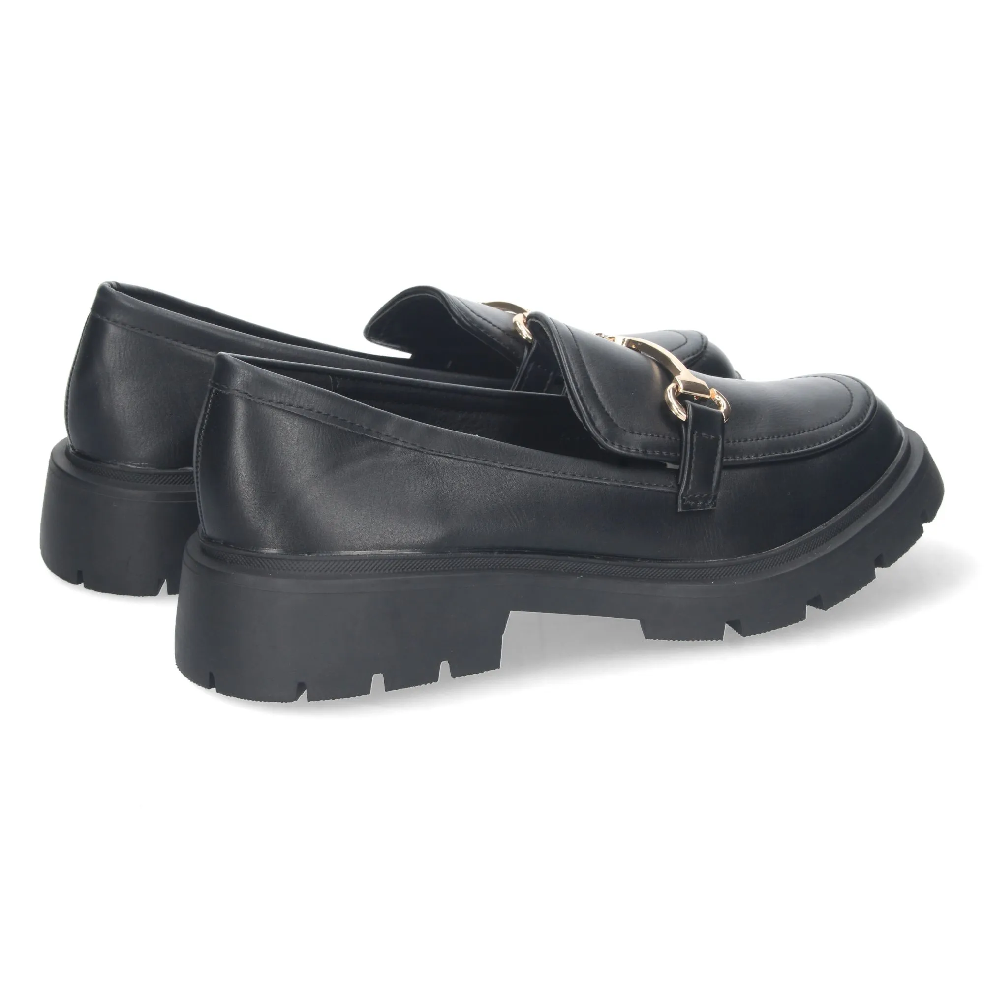 Mocasin plano con detalle metalico mujer color negro