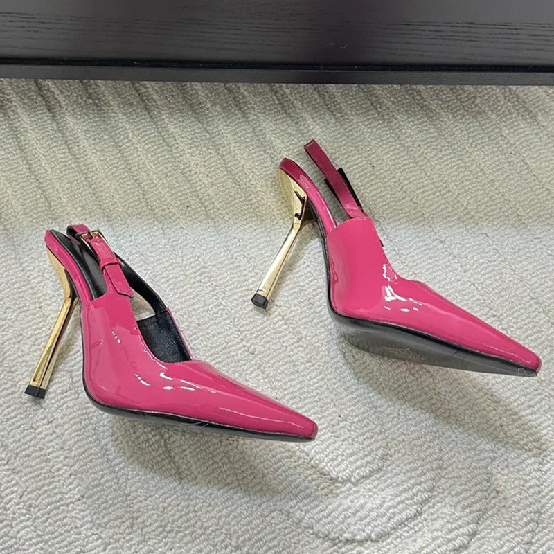 Mujeres Sandalias Mirror de calidad Mujeres Lee Slingback Bombas en cuero de diseño de cuero esmaltado Tamaños de zapatos de noc