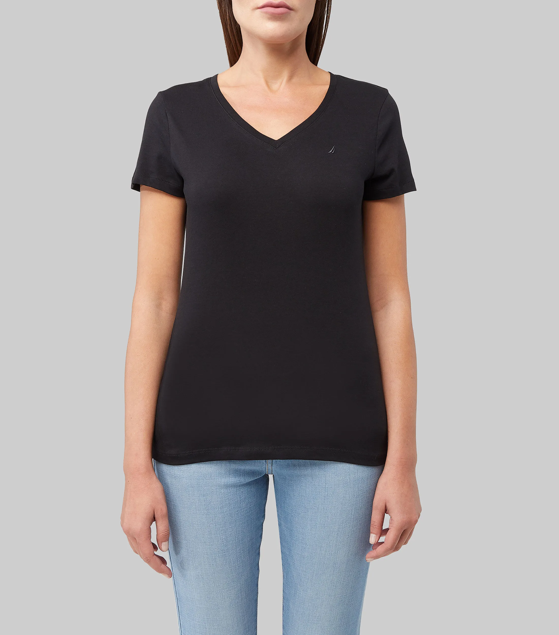 Nautica Playera de cuello V manga corta lisa Mujer