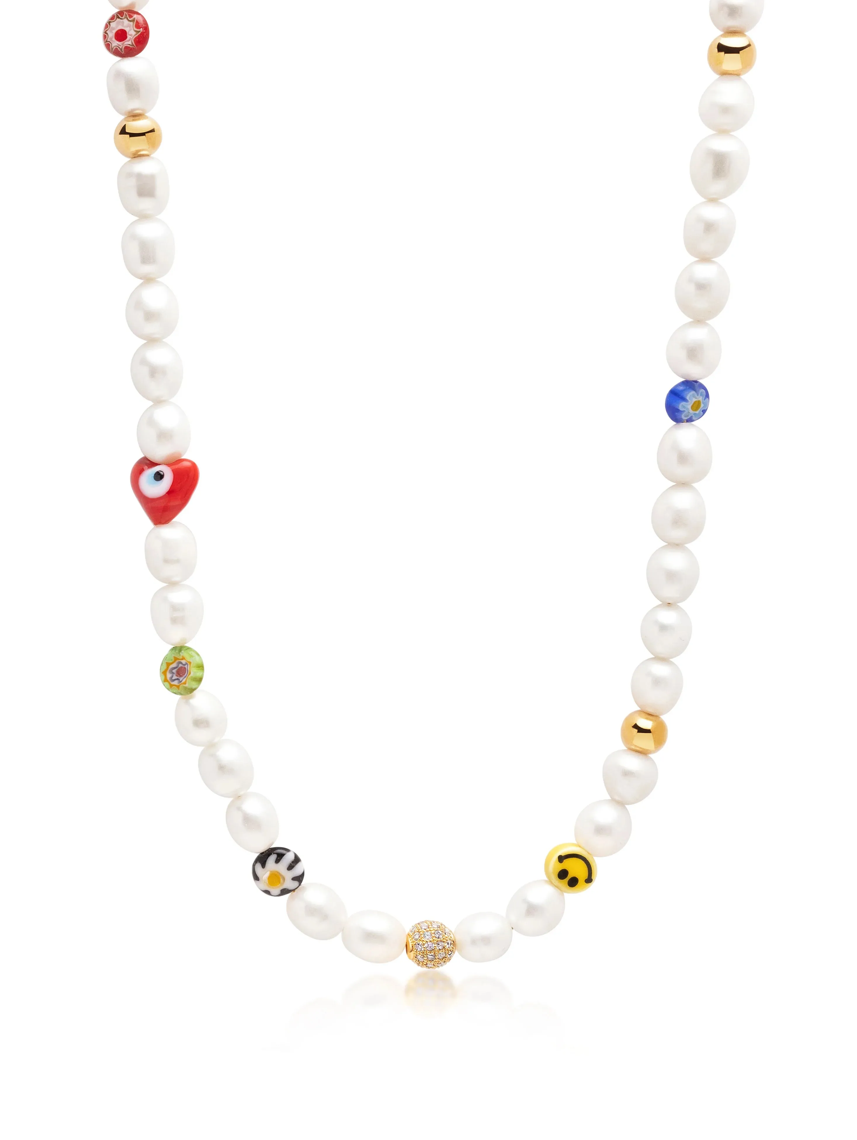 Nialaya Men's Smiley Face Pearl Choker With Assorted Beads