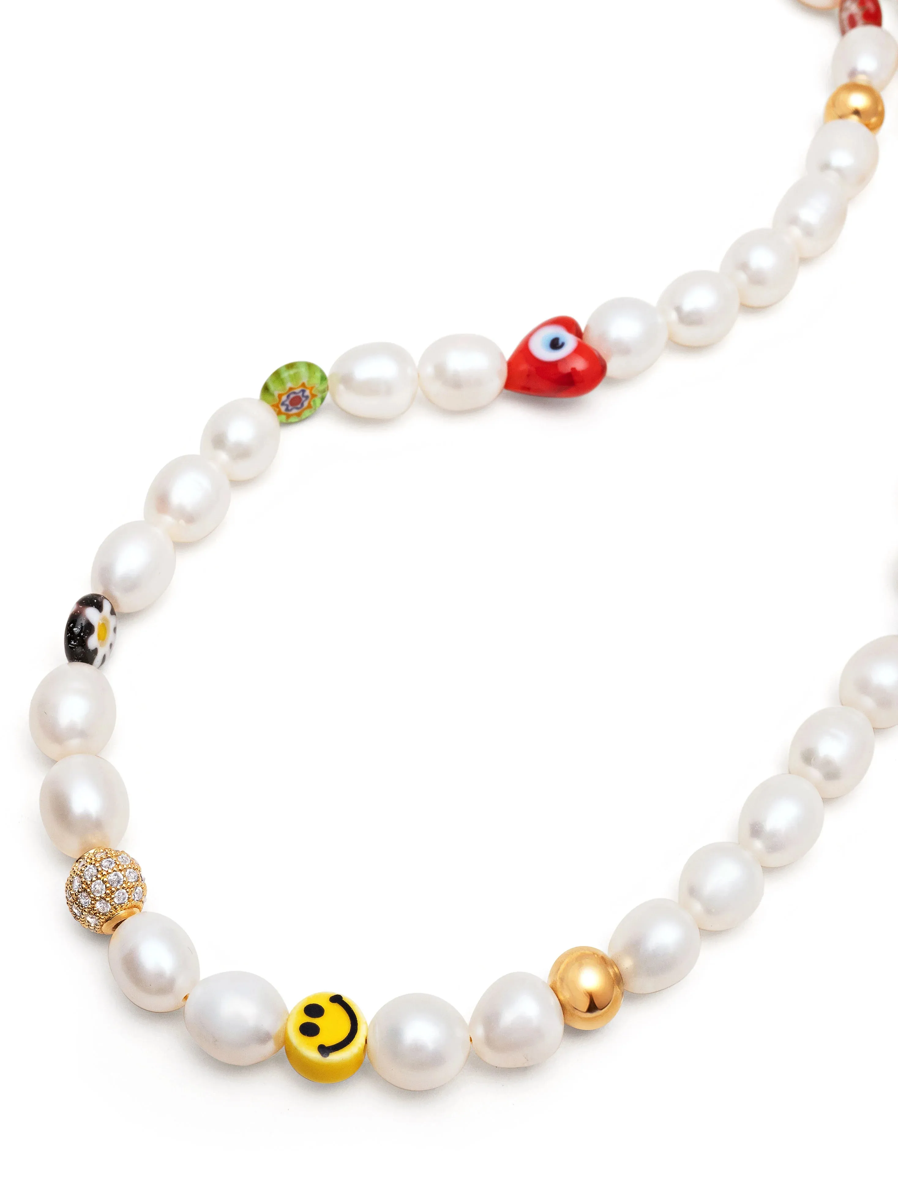Nialaya Men's Smiley Face Pearl Choker With Assorted Beads
