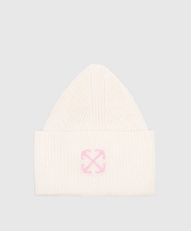 OFFWHITE BEIGE WOOL CAP WITH ARROW LOGO