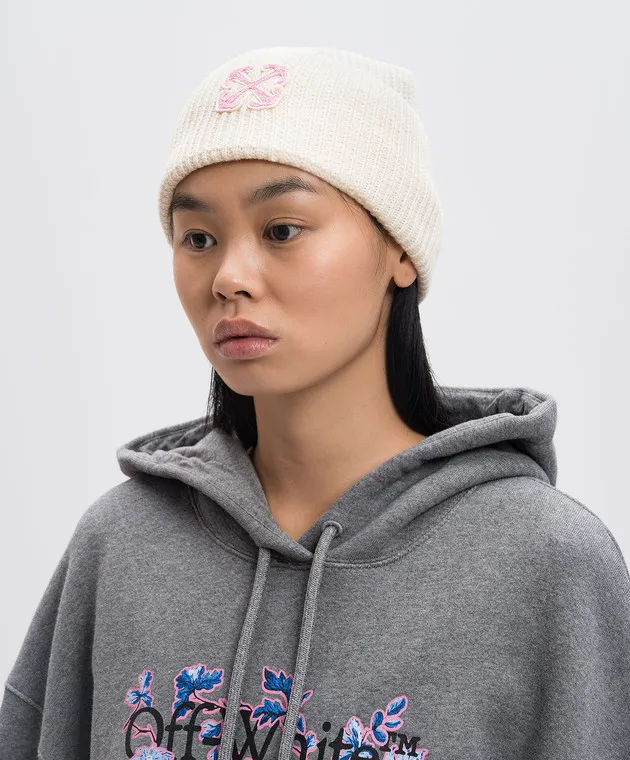 OFFWHITE BEIGE WOOL CAP WITH ARROW LOGO