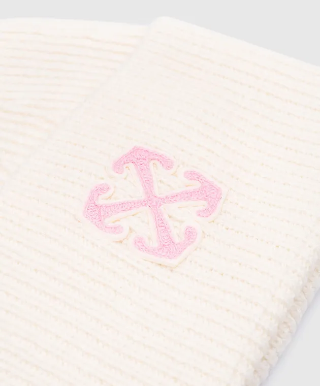 OFFWHITE BEIGE WOOL CAP WITH ARROW LOGO
