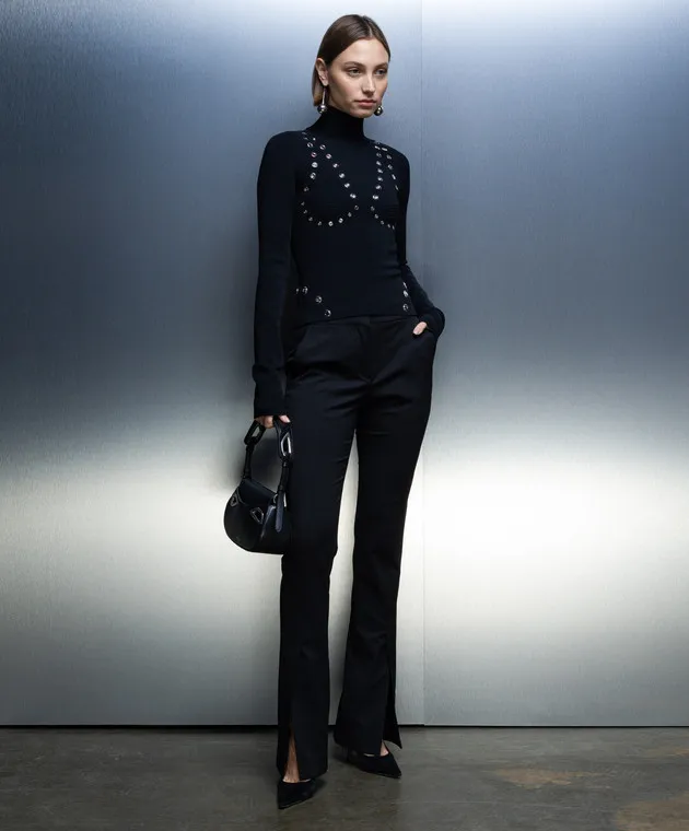 OFFWHITE BLACK FLARED WOOL PANTS WITH SLITS