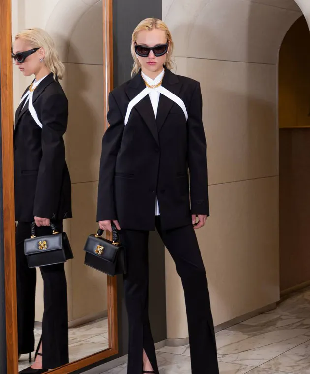 OFFWHITE BLACK FLARED WOOL PANTS WITH SLITS