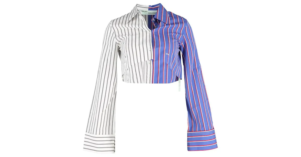 Off White Blanco roto C/o Virgil Abloh Camisa corta a rayas de algodón multicolor Impresión de pitón 