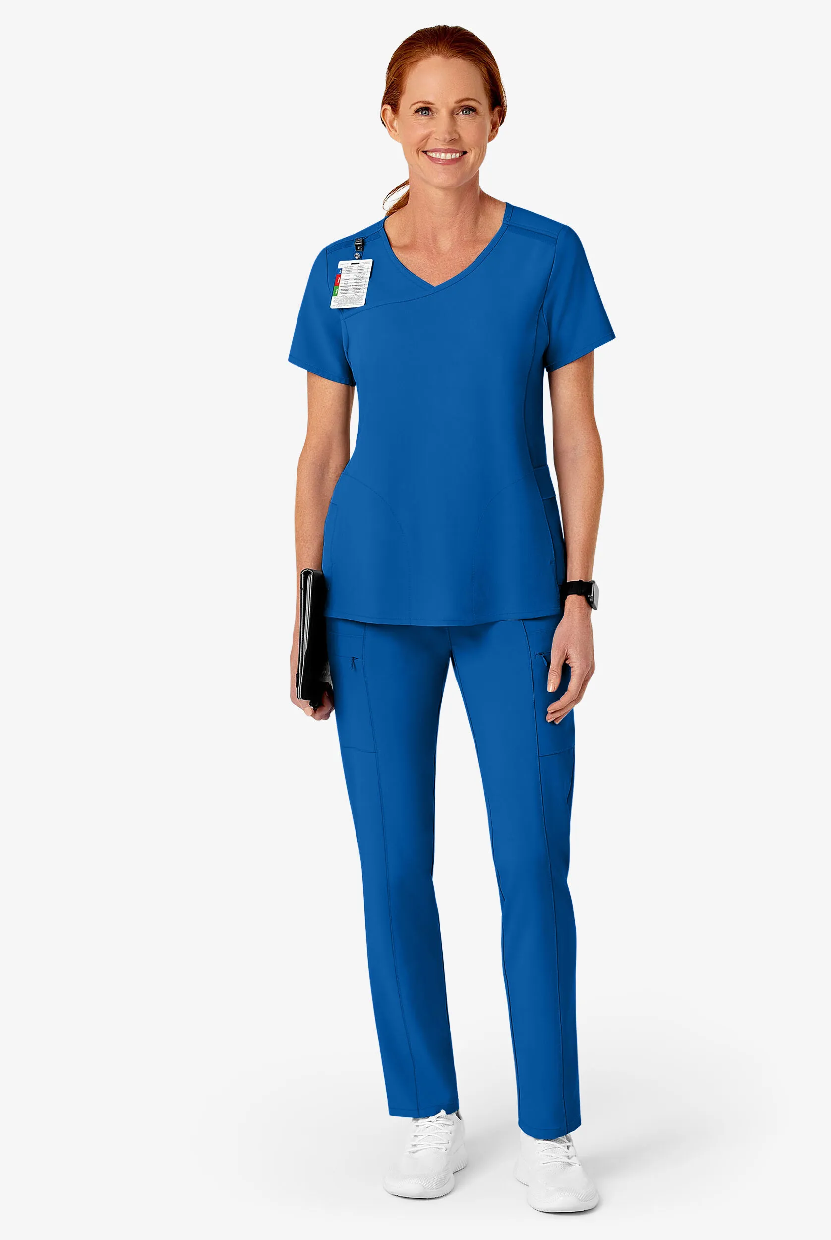 Pantalón médico WonderWink Renew STRETCH de tiro alto estilo cargo con 7 bolsillos y piernas delgadas para mujer
