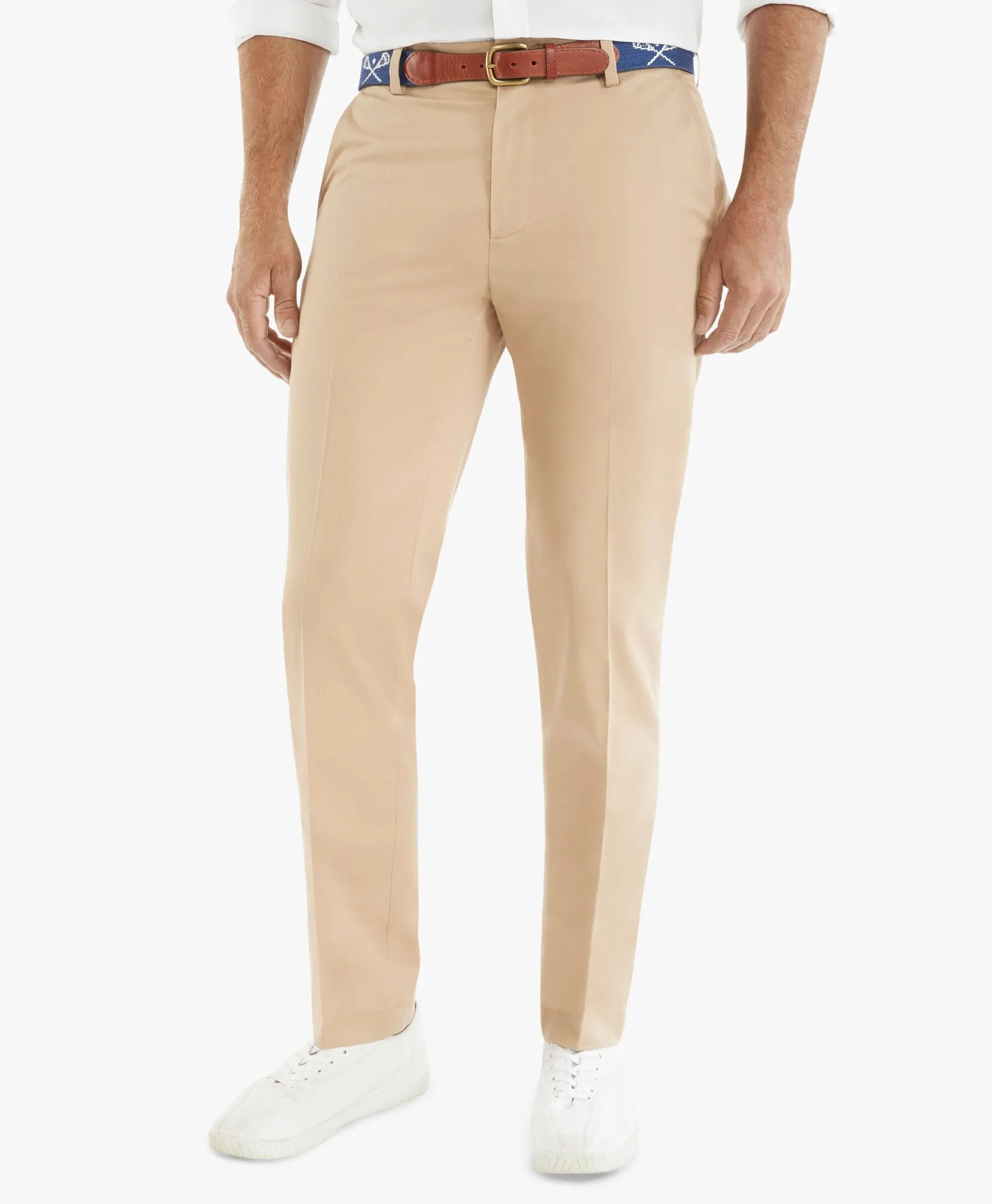 Pantalón chino de algodón elástico beige oscuro