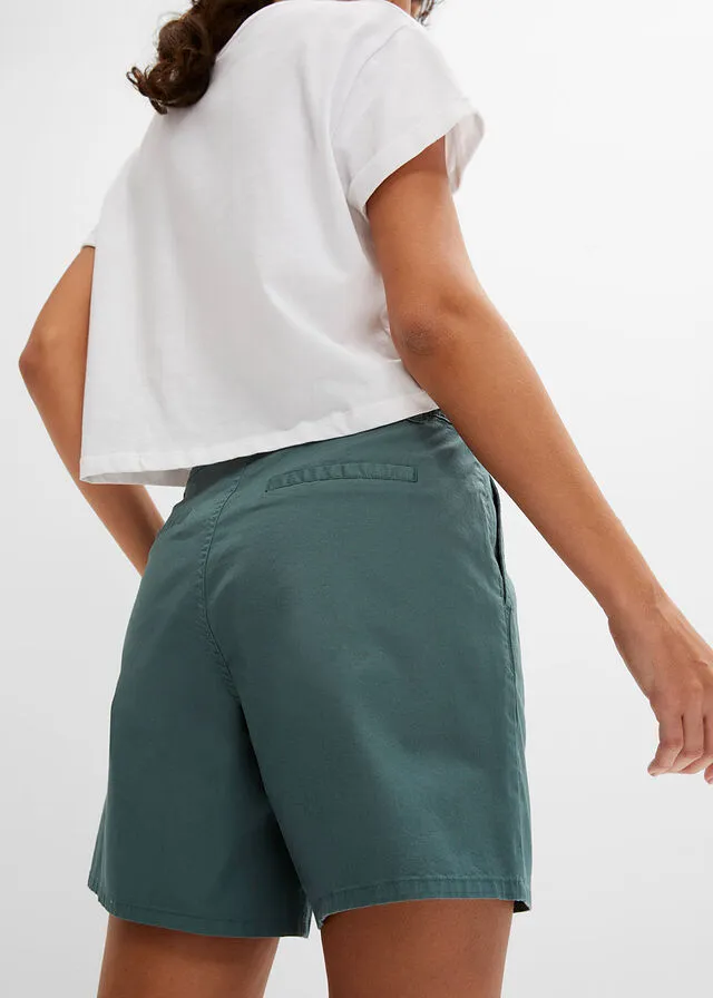 Pantalón corto de tiro alto de sarga Verde grisáceo