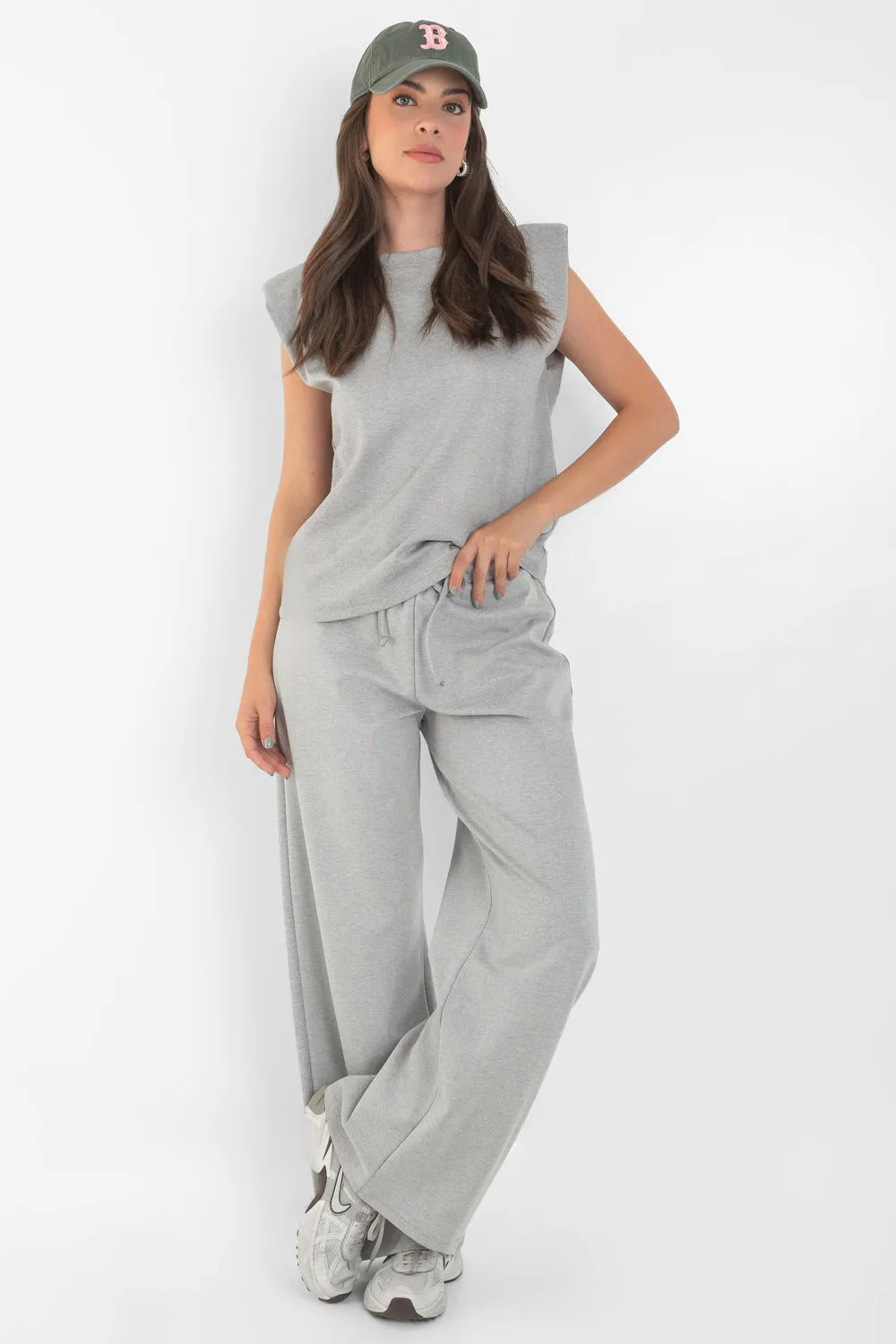 Pantalón wide leg cintura alta con jareta