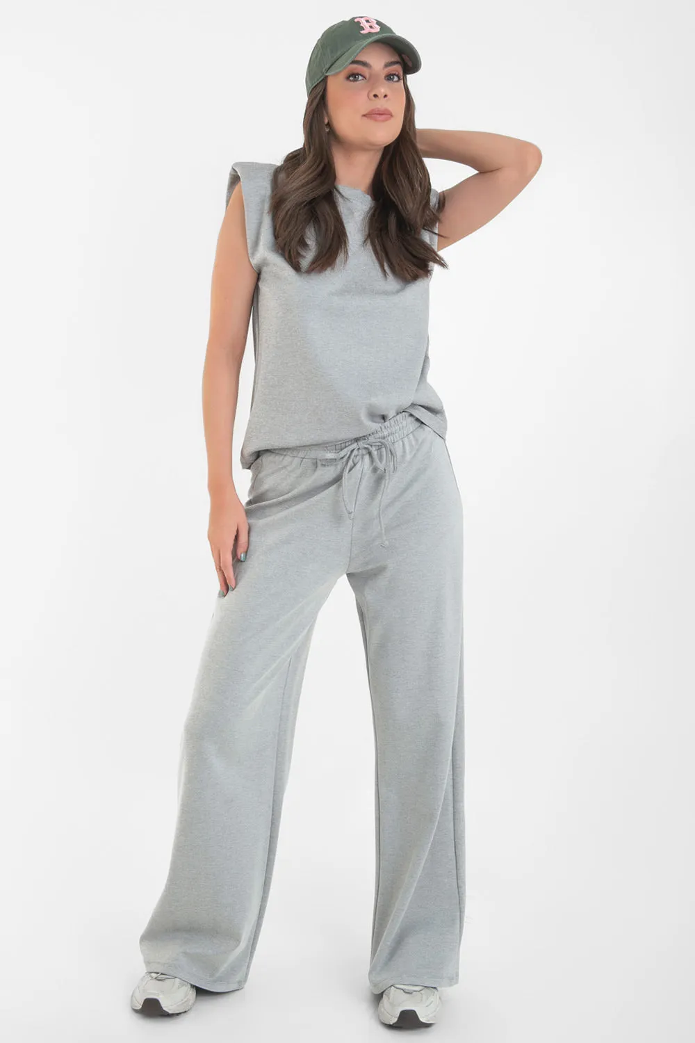 Pantalón wide leg cintura alta con jareta