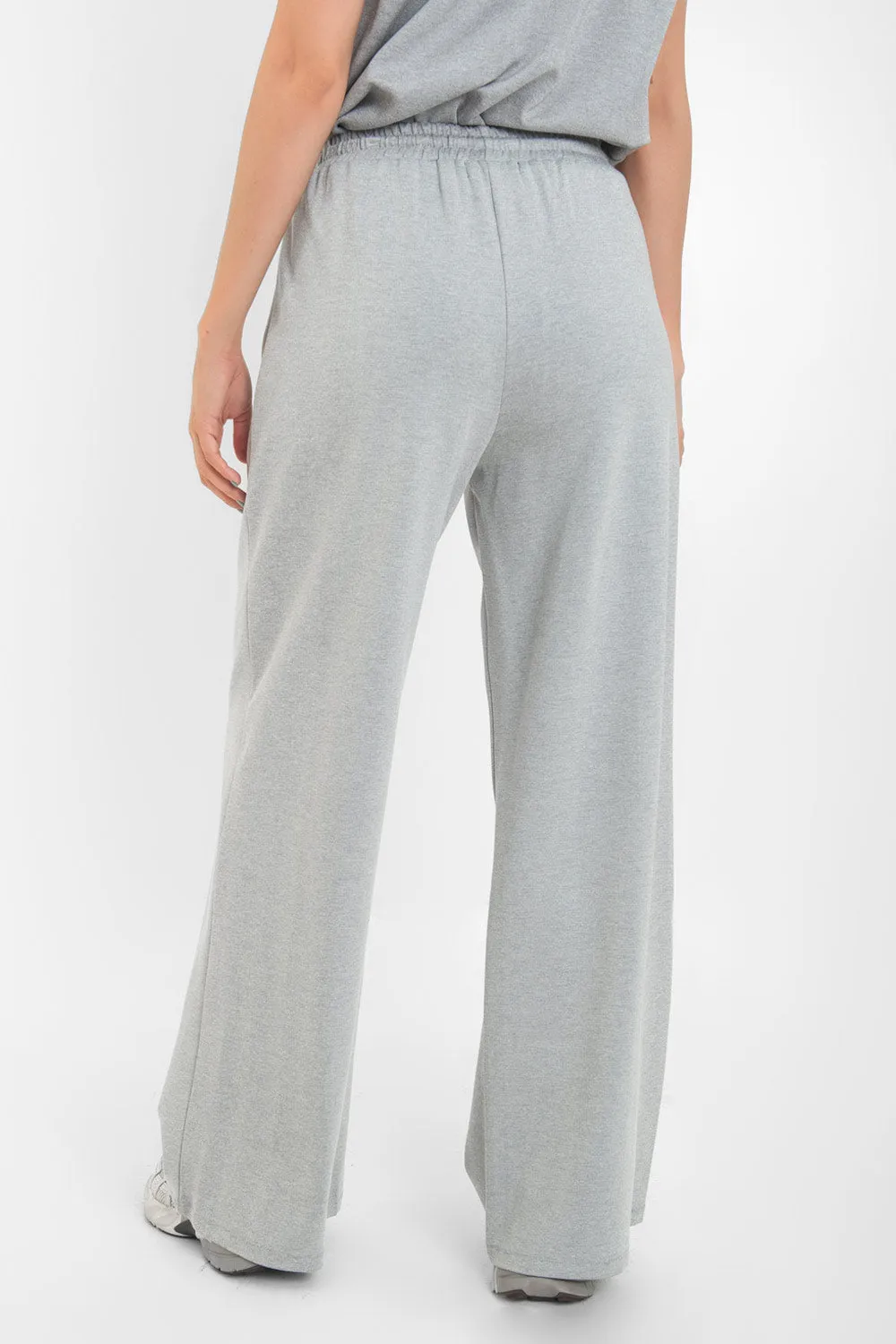 Pantalón wide leg cintura alta con jareta