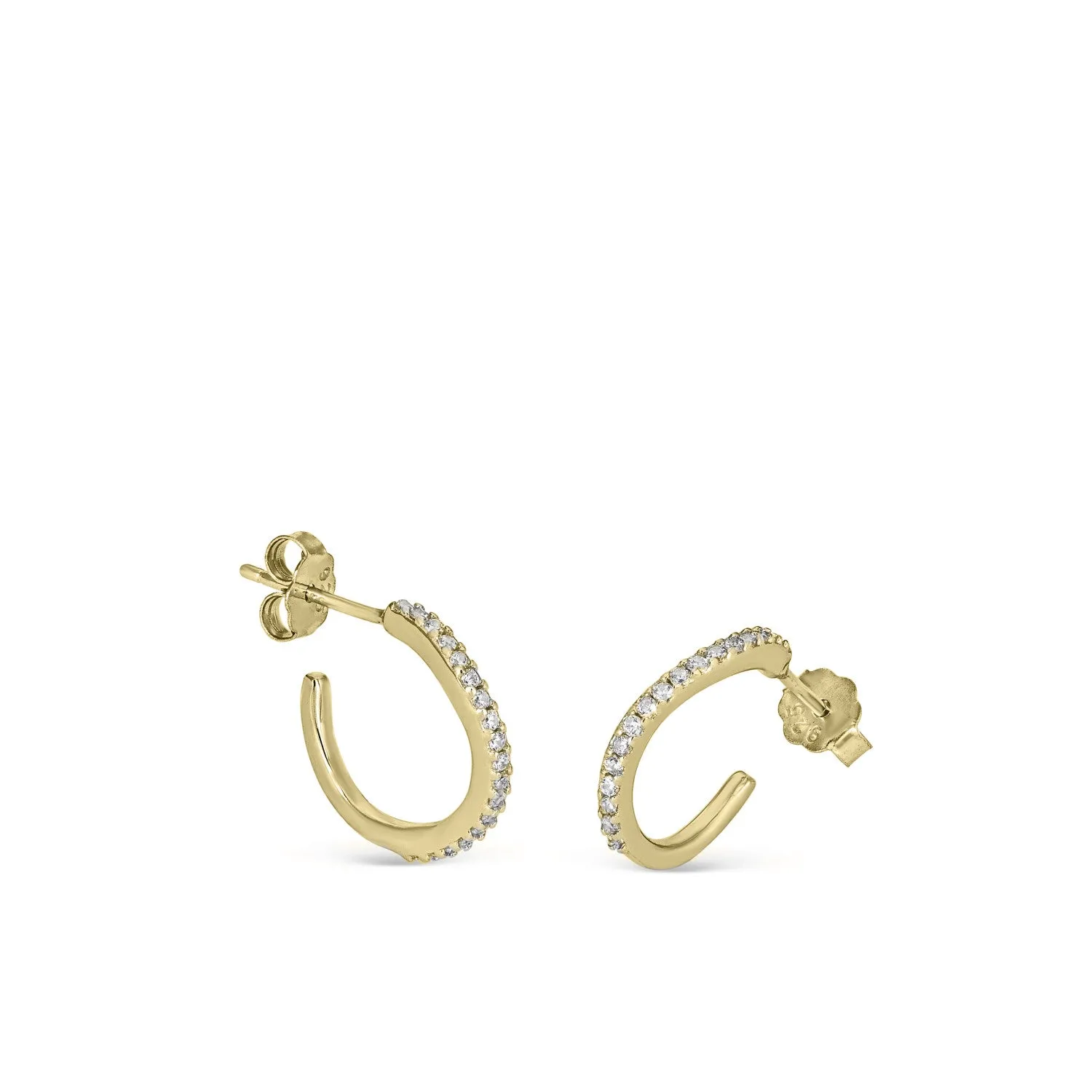 Pendientes aro pequeos diseo curvilíneo con circonitas y bao de oro