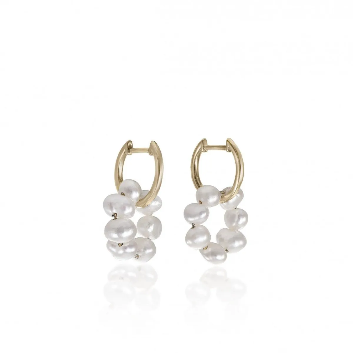 Pendientes aros con colgantes de perlas baados en oro