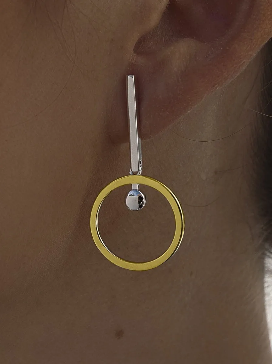 Pendientes bicolor diseo de doble círculo colgante