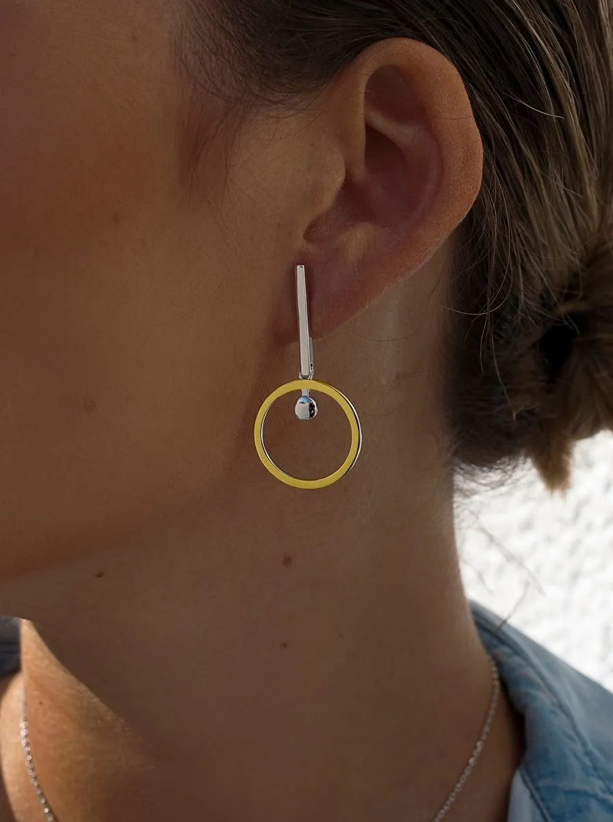 Pendientes bicolor diseo de doble círculo colgante
