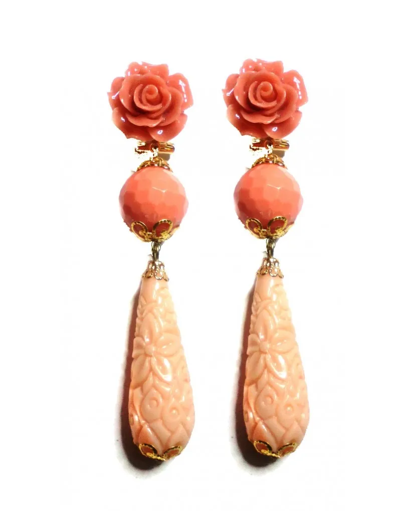 PENDIENTES CORAL PARA FLAMENCA LARGOS