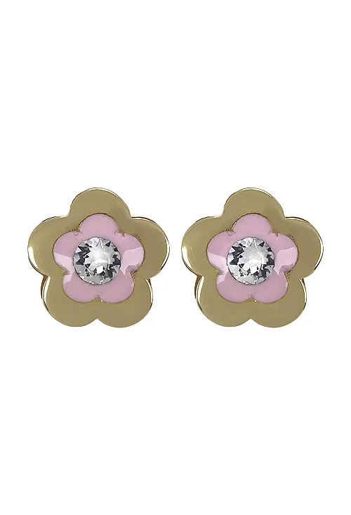 PENDIENTES DE BEBé TIPO FLOR DE ORO AMARILLO DE LEY CON CIRCONITA 030_3192R