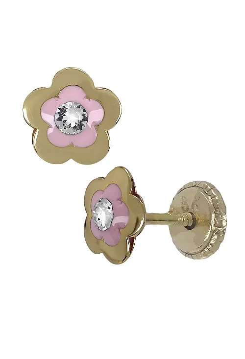 PENDIENTES DE BEBé TIPO FLOR DE ORO AMARILLO DE LEY CON CIRCONITA 030_3192R