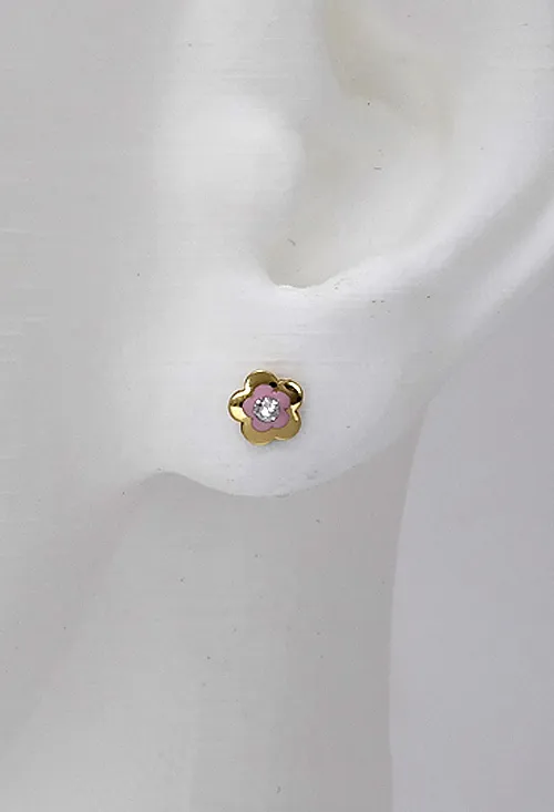 PENDIENTES DE BEBé TIPO FLOR DE ORO AMARILLO DE LEY CON CIRCONITA 030_3192R