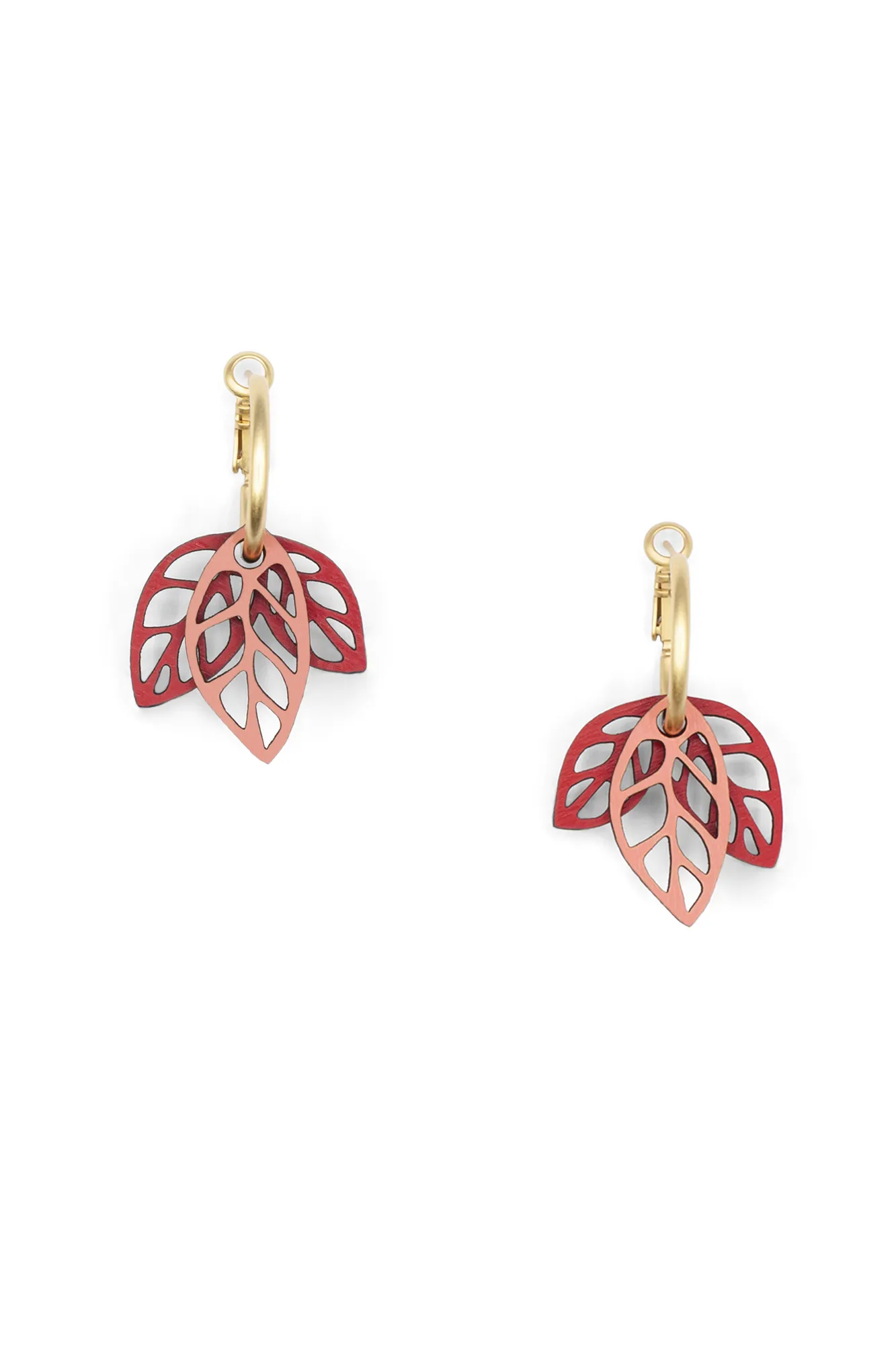 Pendientes de madera RUSTLING LEAVES RED