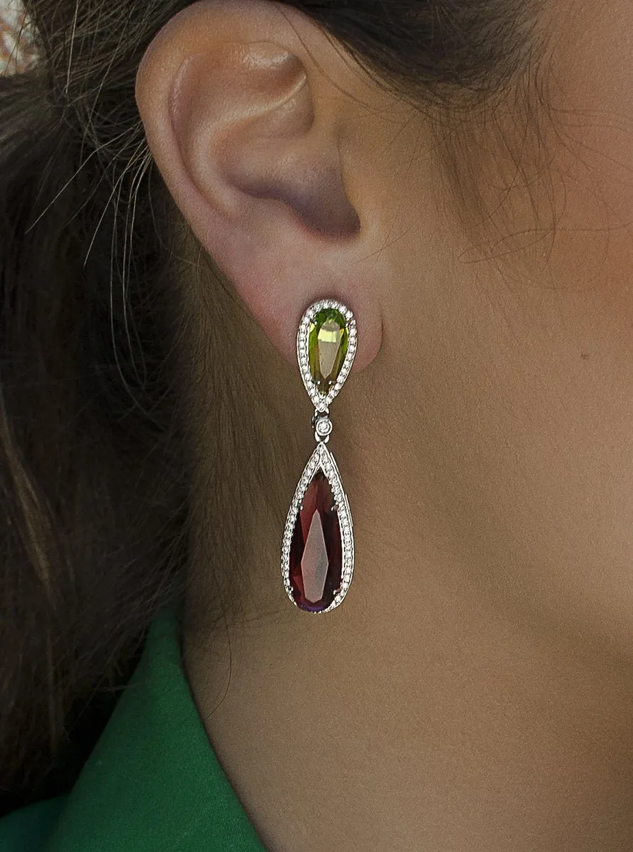 Pendientes de piedras de colores diseo doble lágrima
