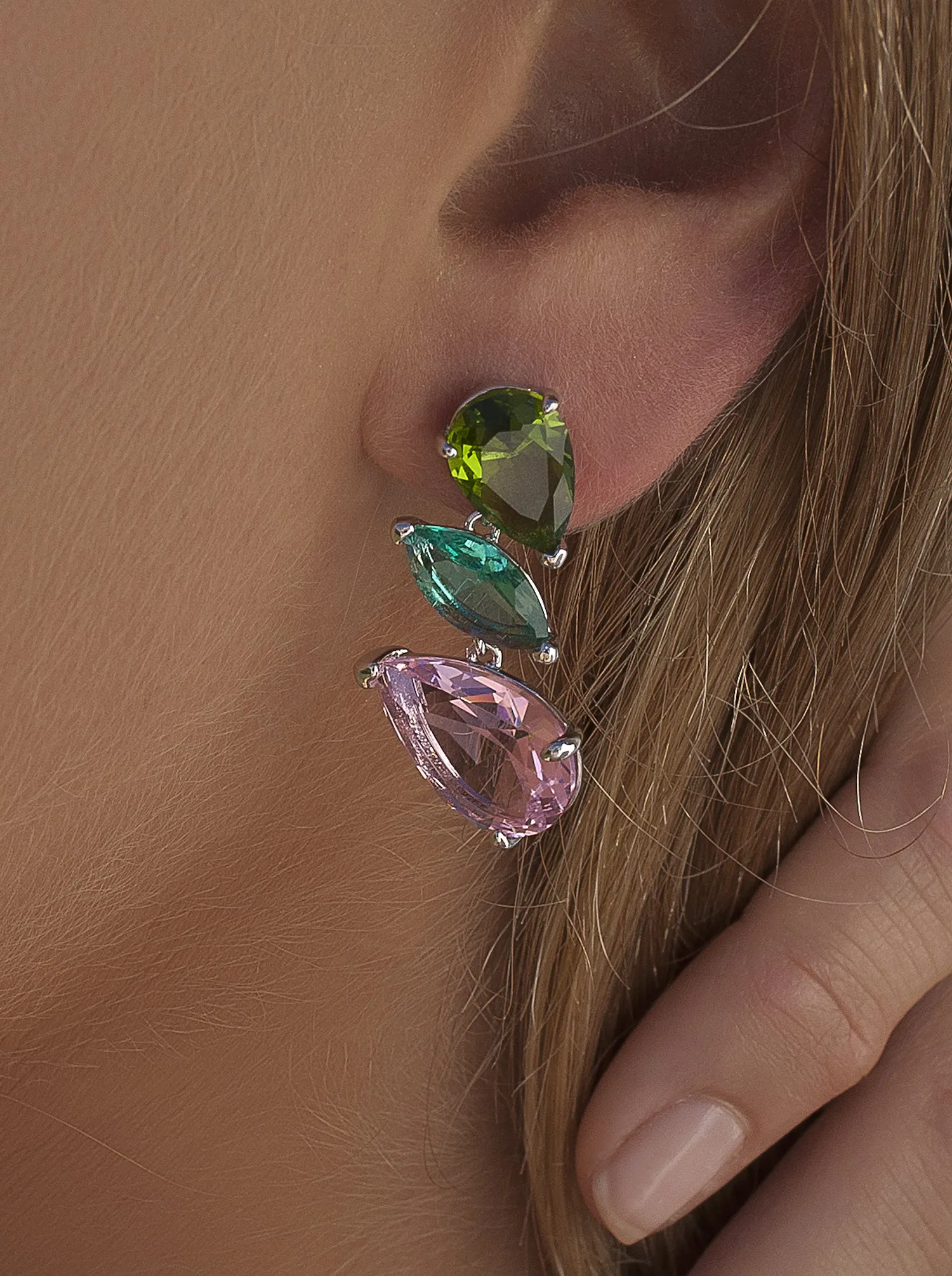 Pendientes de piedras de colores diseo tres gemas talla pera