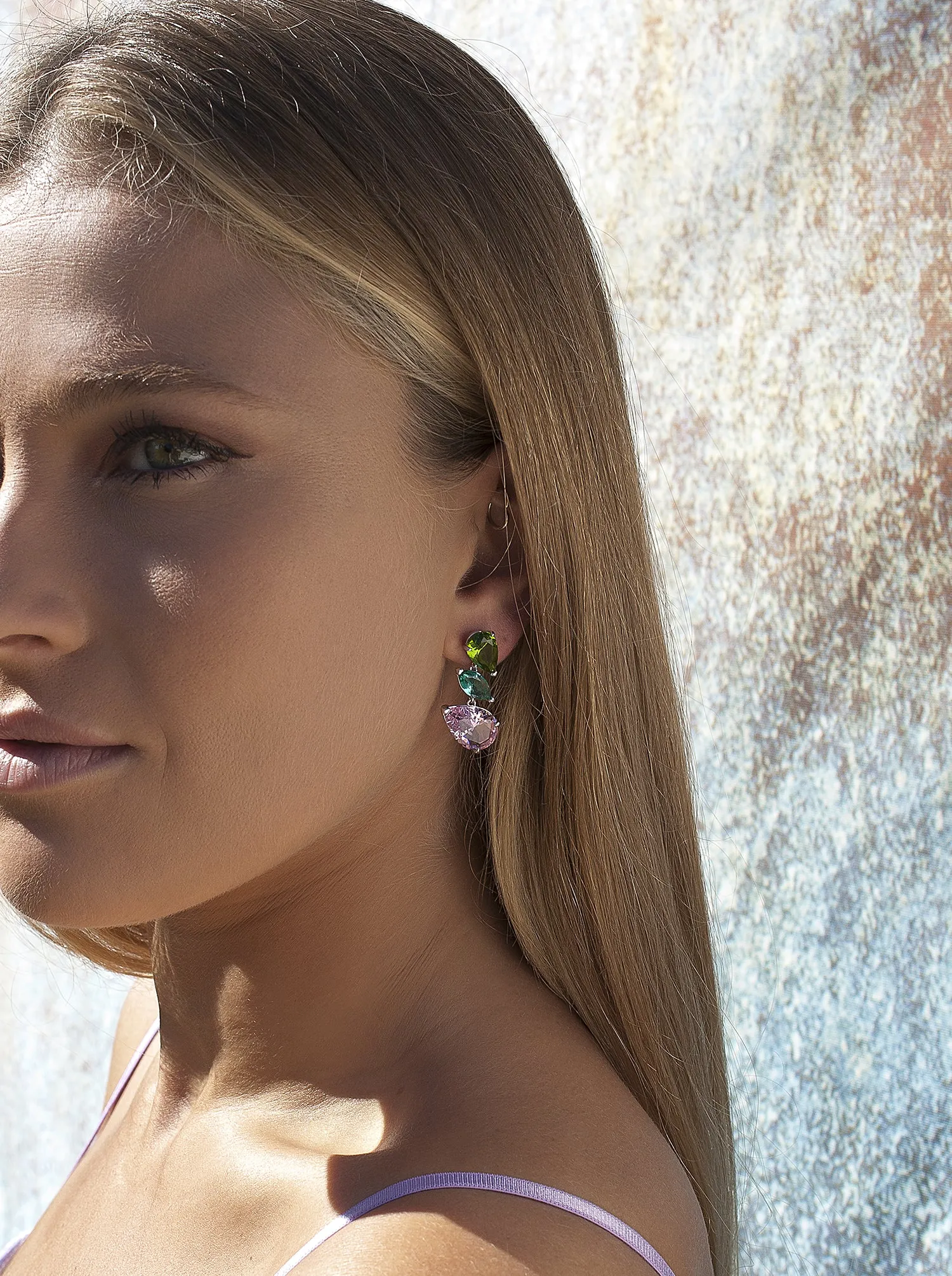 Pendientes de piedras de colores diseo tres gemas talla pera
