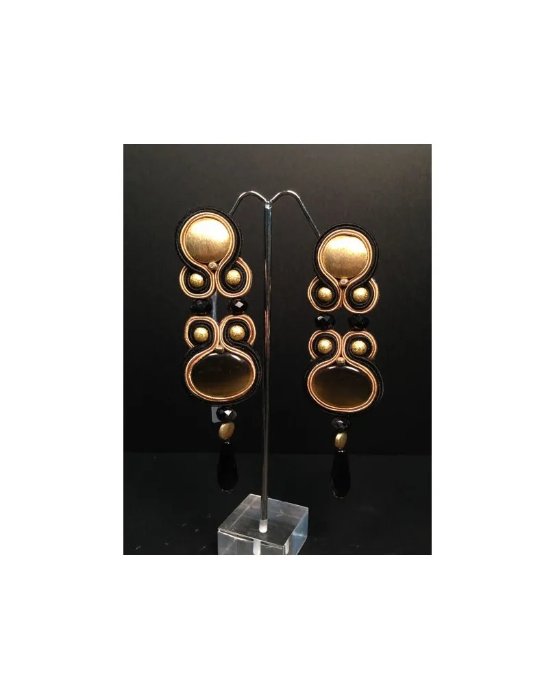 PENDIENTES FLAMENCA ORO CON NEGRO GRANDE