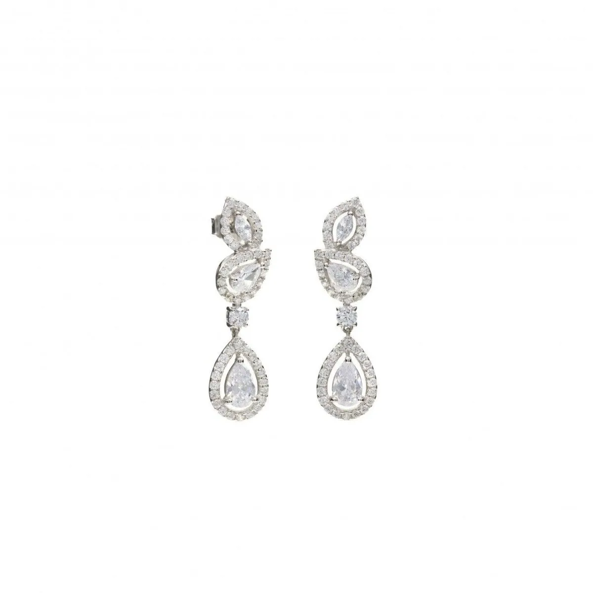 Pendientes largos plata brillantes novia 3 piezas lágrima irregulares