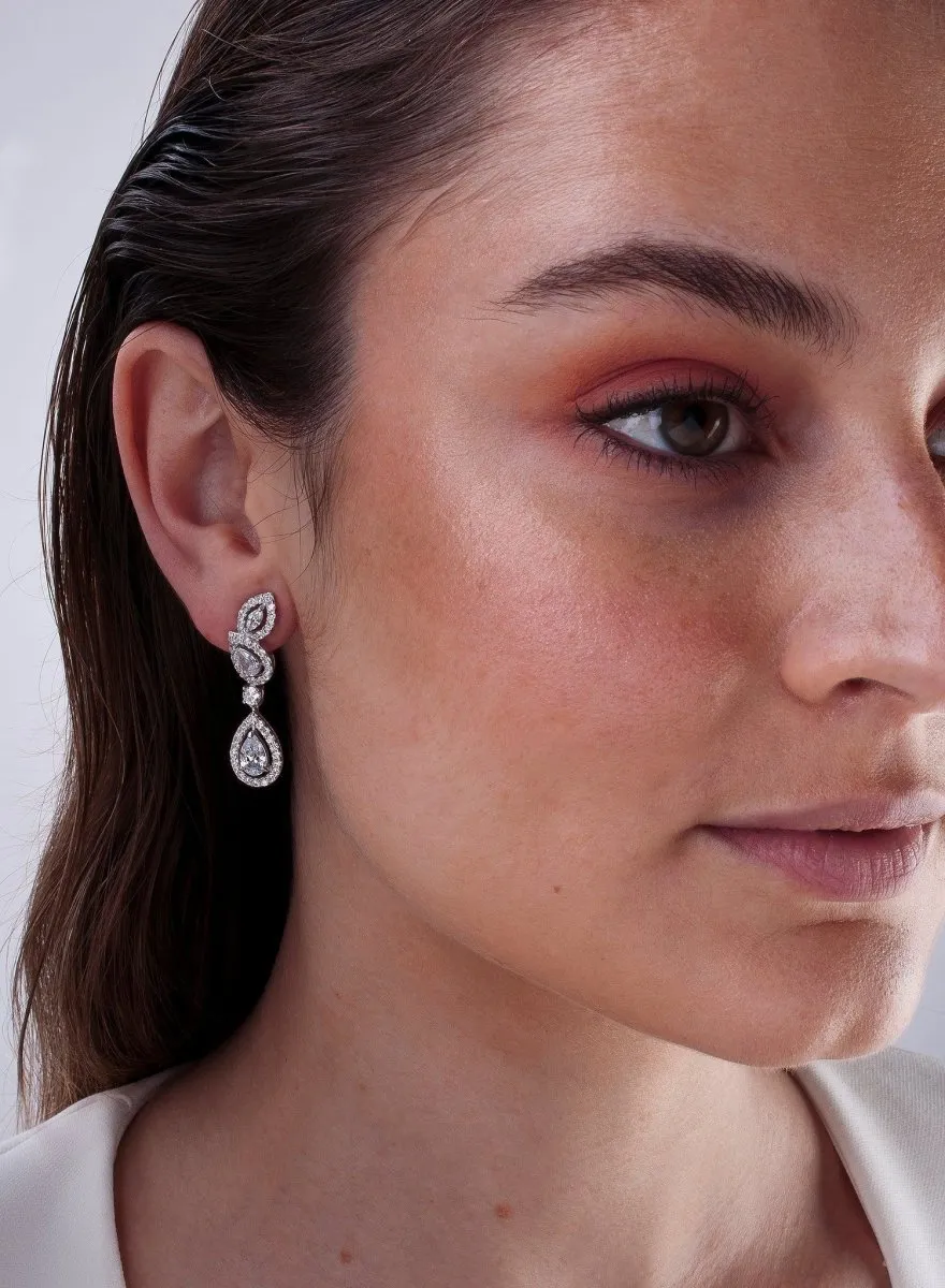 Pendientes largos plata brillantes novia 3 piezas lágrima irregulares