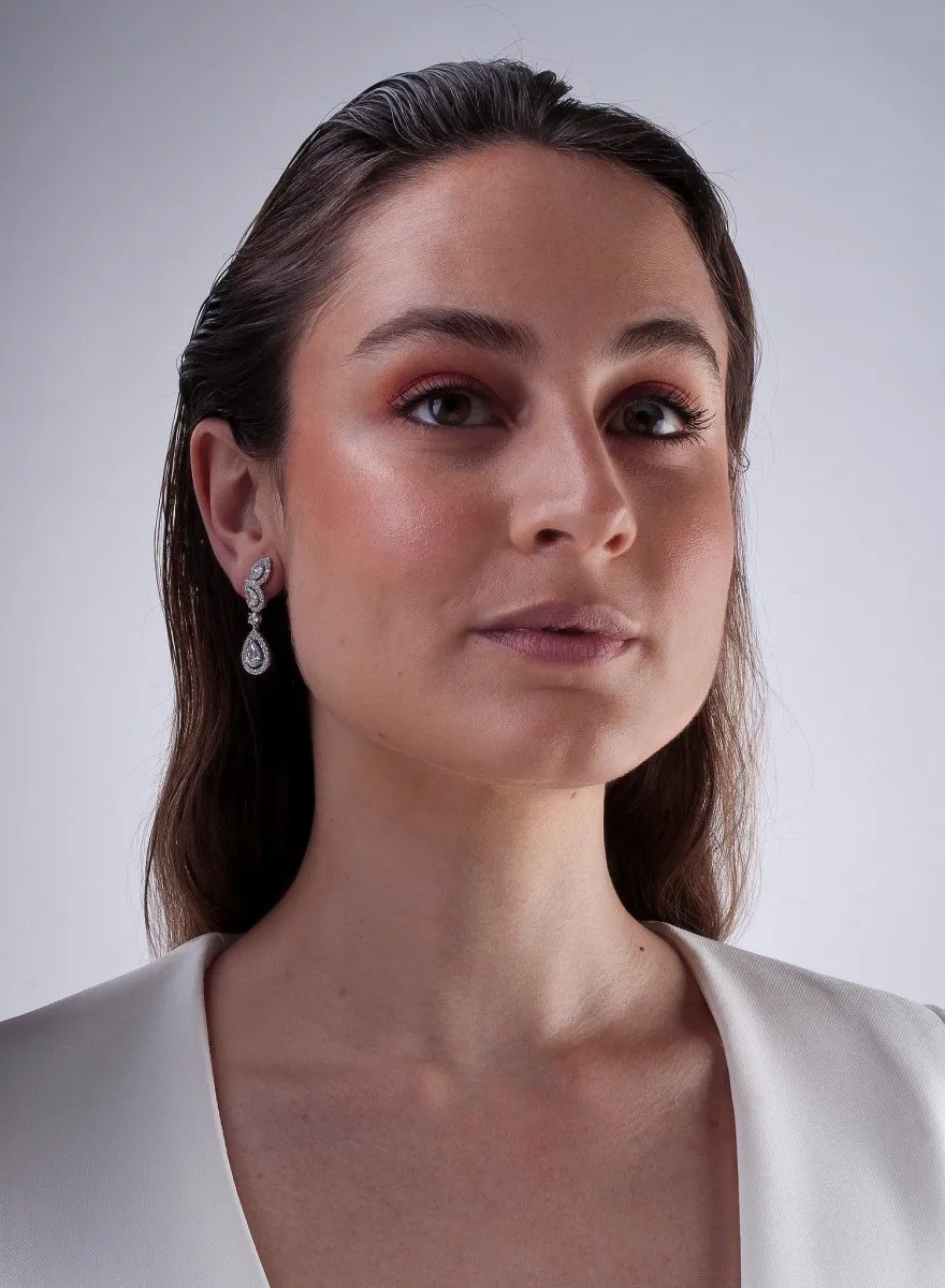 Pendientes largos plata brillantes novia 3 piezas lágrima irregulares