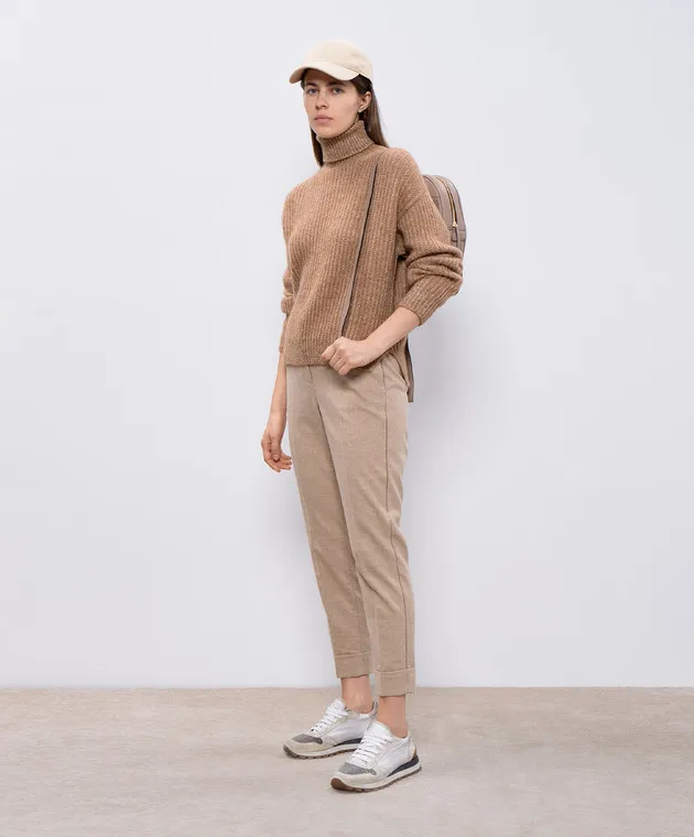 Peserico Brown alpaca sweater with lurex