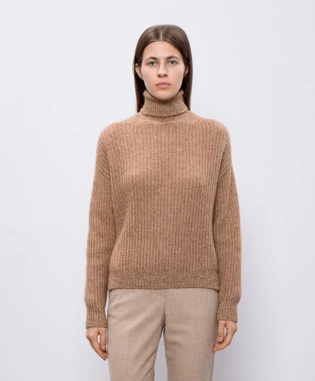 Peserico Brown alpaca sweater with lurex