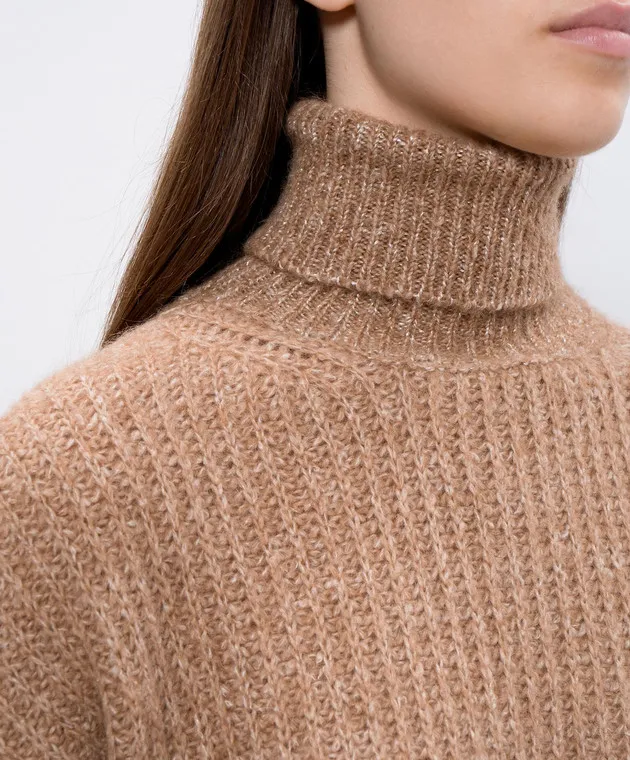 Peserico Brown alpaca sweater with lurex