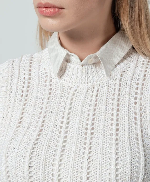 Peserico White openwork top with sequins