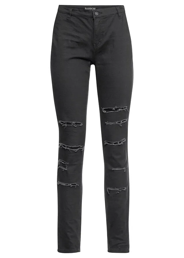 Pitillo de talle alto con efecto desgastado Negro
