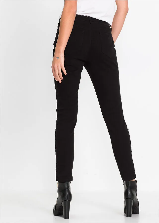 Pitillo de talle alto con efecto desgastado Negro